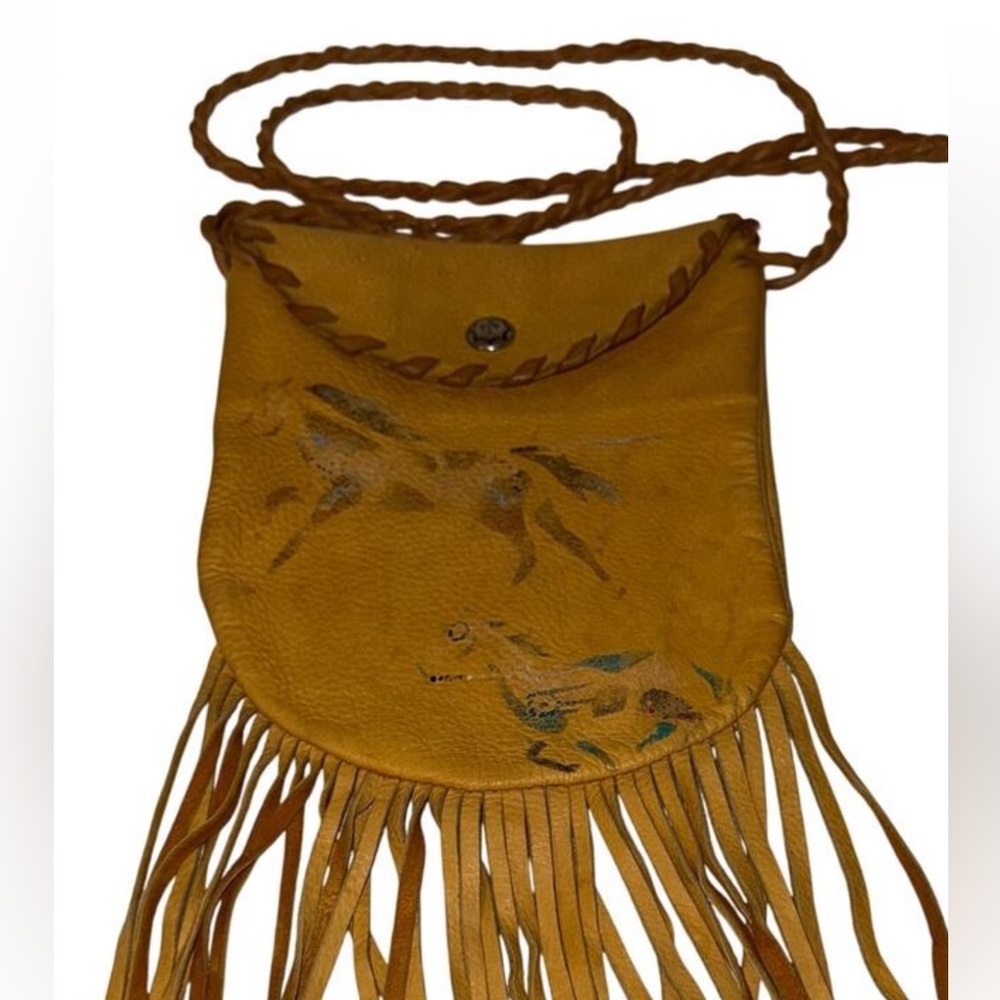 Native american patricia wolf fringe crossbody bag hand painted indian ponies